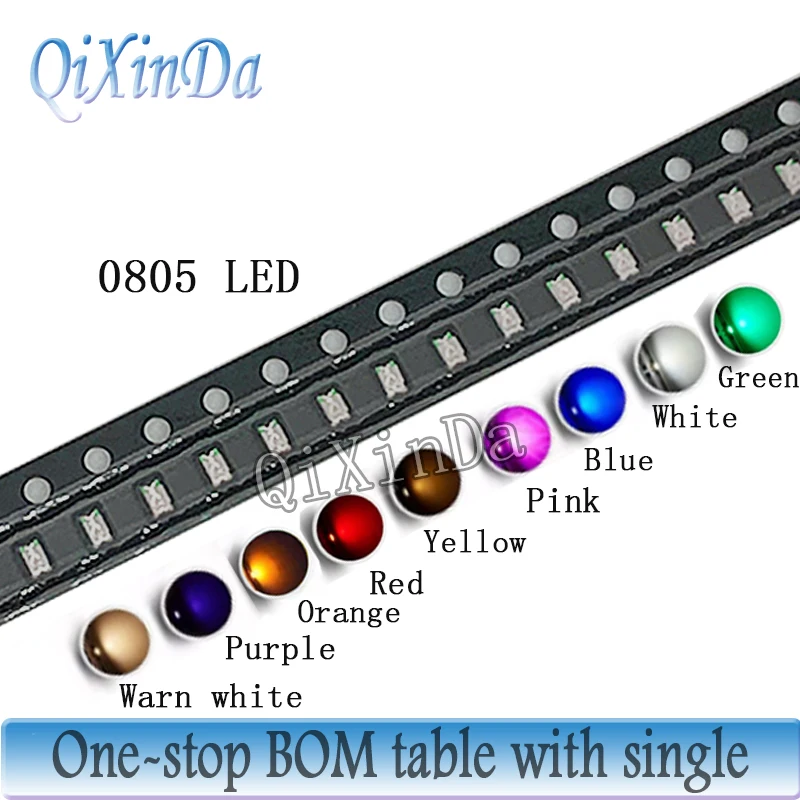 100pcs 0805 SMD LED White Red Blue Yellow Green Orange Warm White Pink Purple Light Emitting Diode
