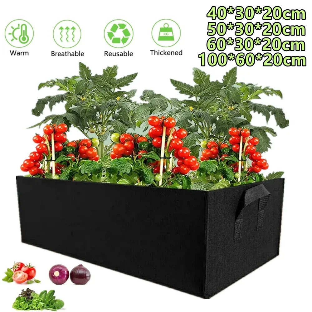 Bolsa rectangular para cultivo de plantas con asas, maceta de vivero de tela para exteriores, para plantación de flores, verduras y jardín, 1/2/3