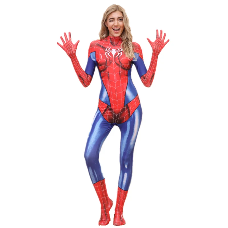 Movie Black Spider Character Costume Woman Movie Character Fans Sexy Jumpsuit with Mask for Halloween Cosplay Party with Cutout