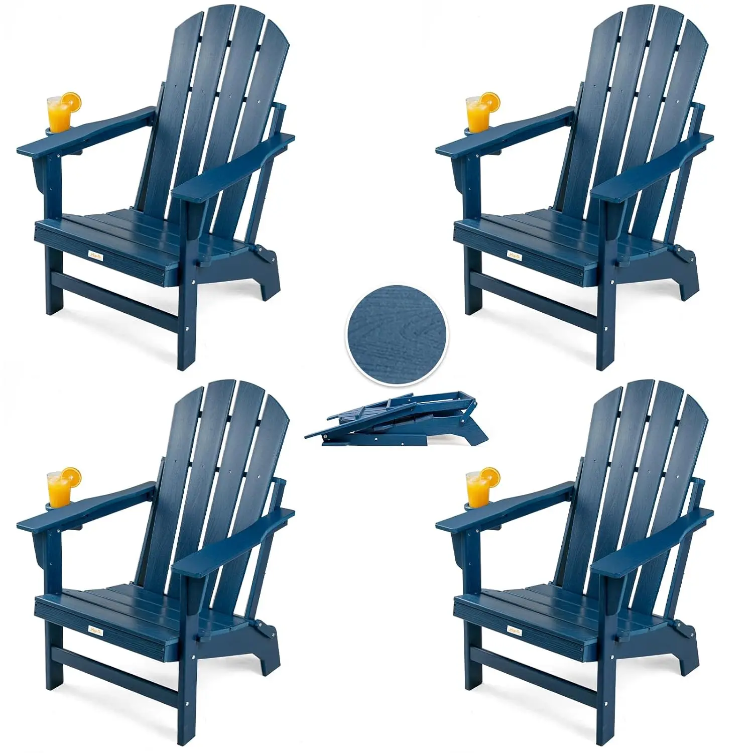Oversized Folding HDPE Adirondack Chair 4-Pack Gun-Leg Frame 400 LBS, Customized