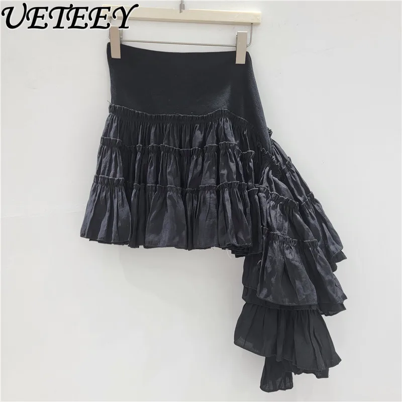 صيف جديد الفرنسية عالية الخصر غير النظامية كشكش ليف تنورة المرأة صديرية دائرية اثنين ارتداء بلون الربط تنوعا التنانير