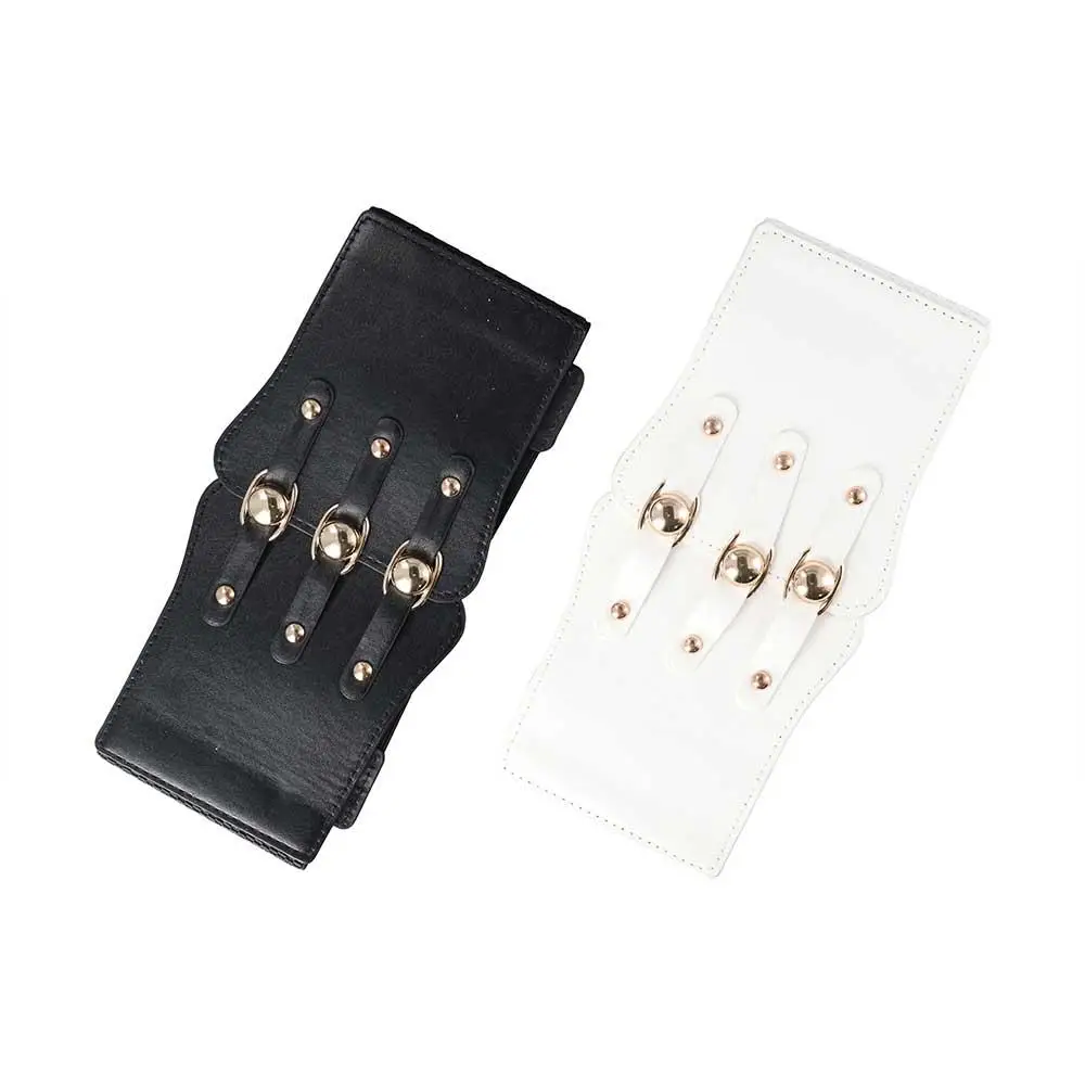 

Simple Female Metal Buckle Corset All-match Wide Waistband PU Leather Cummerbund Elastic Waist Strap Skirt Decorations