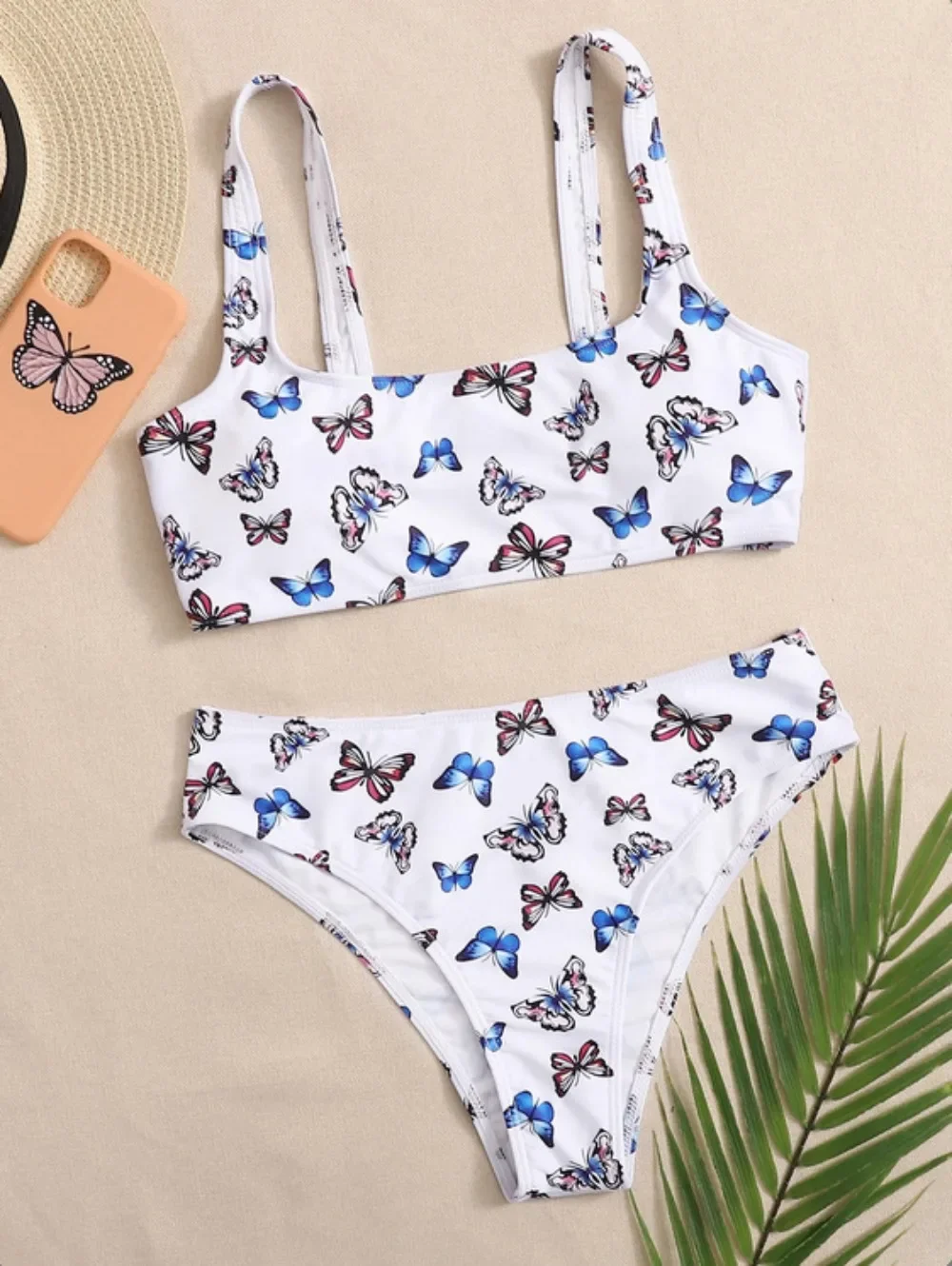 sexy butterfly print bandeau bikinis sets two pieces swimsuit bathing suit swimwear biquini tankini beachwear