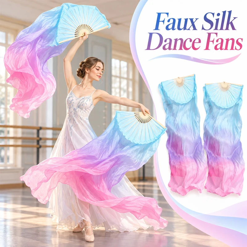 1pair Faux Silk Dance Fans 1.5m 1.8m Flow Streamers Gradient Color Classical Dance Belly Dance Hand Fan Stage Performance Props