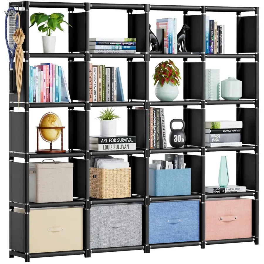 

Book Shelf, 20 Cube Storage Organizer, DIY Bookcase, Metal Cube Bookshelf,Tall Book case for Bedroom, Living Room,O Customizable