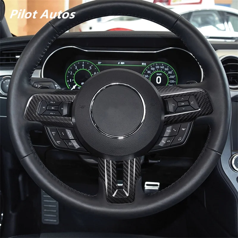 2015-2023 For Mustang Steering Wheel Button Panel Genuine Carbon Fiber 3D Decoration Sticker