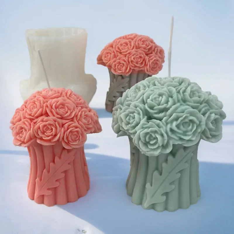 Rose Bouquet candles Silicone Mold Bowknot Love Rose Silicone Candle Mold DIY Flower Soap Plaster Mold Chocolate Baking Tools