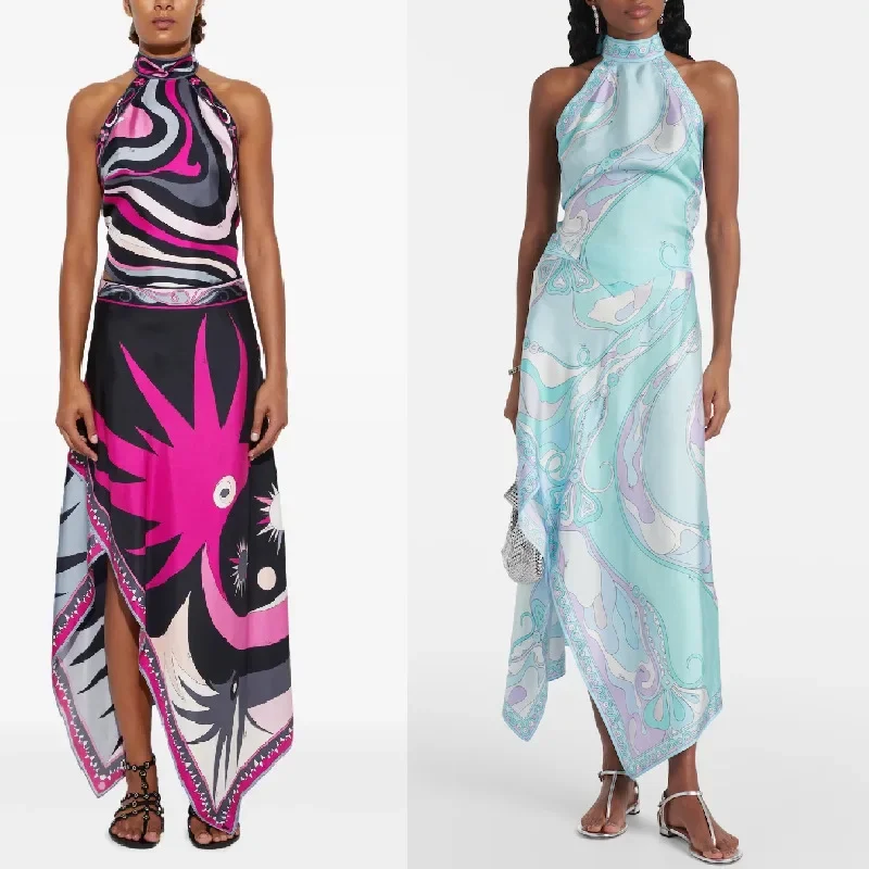 

2025 New Printed Top Irregular Skirt Two-piece Set