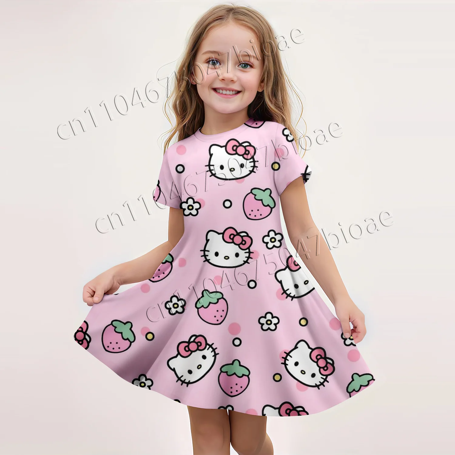 

2023 летнее и осеннее популярное новое милое платье с короткими рукавами «Hello Kitty Melody Kuromi» с 3D принтом для красивой девушки