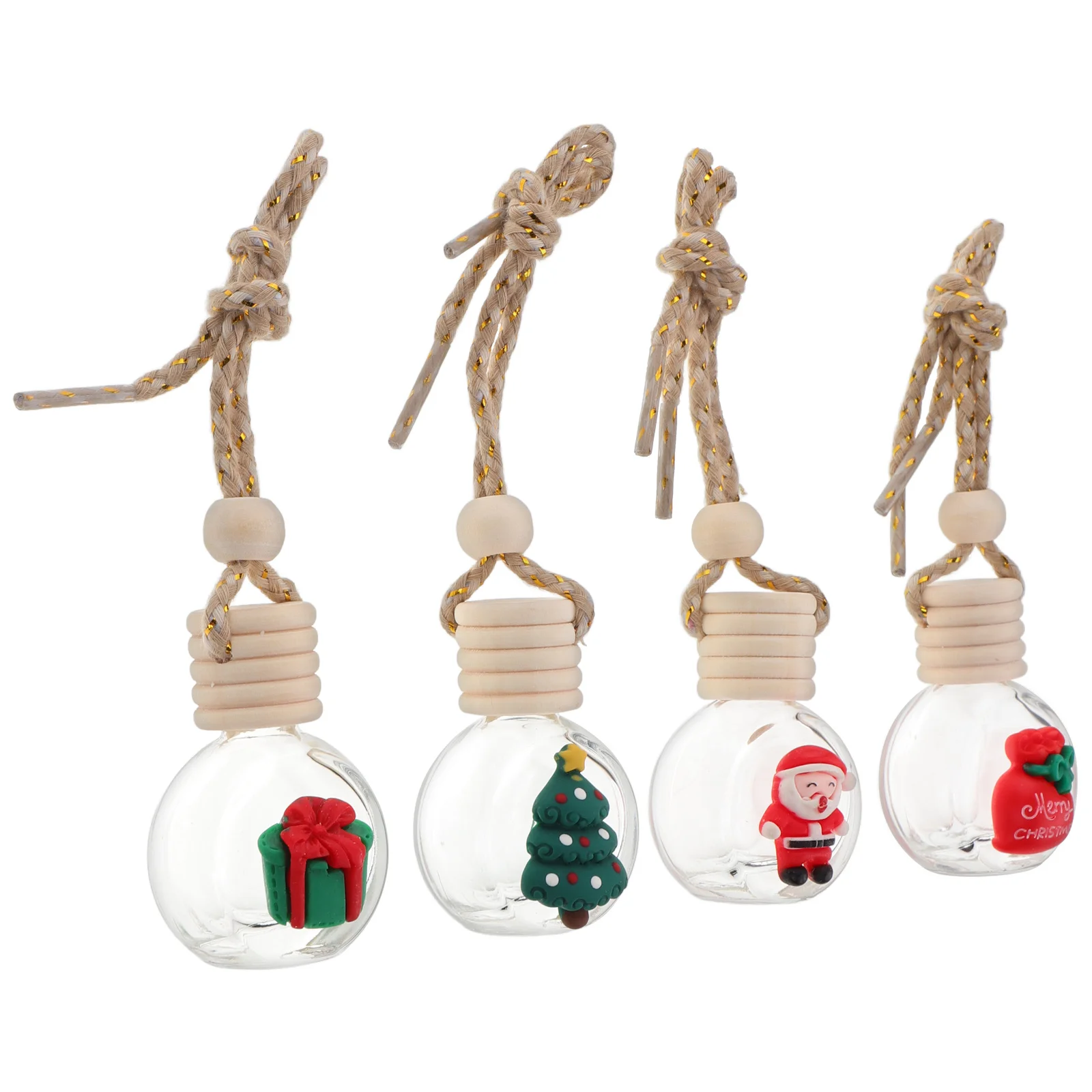

4Pcs Car Air Fresheners Christmas Hanging Empty Diffuser Bottles Essential Oil Aromatherapy Car Oil Air Freshener