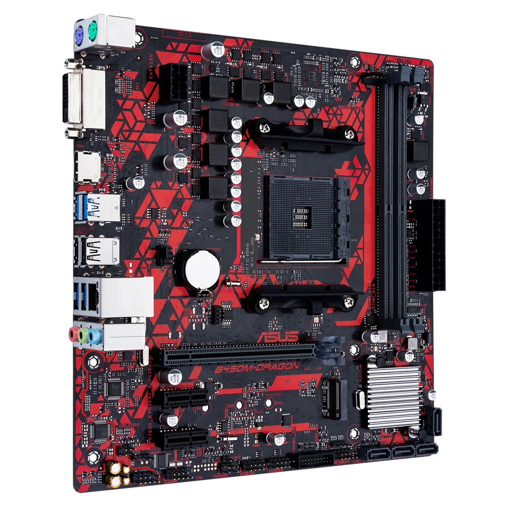 ASUS B450M DRAGON Motherboard AMD B450 AM4 DDR4 M.2 mATX USB 3.2 DVI HDMI