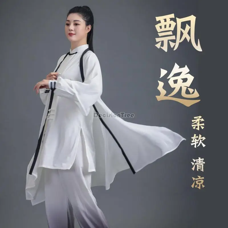 chinese tai chi women men summer new training kung fu uniform gradual change tai chi set performance dress martial arts suit