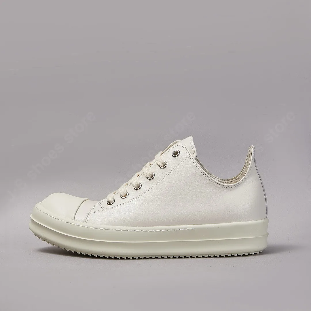 

Ricks Men Shoe White Leather Low Top Shoe Lace Up Owens Women Sneaker Casual Shoe Owens Design Thick Sole Cowhide Shoes Sneakers