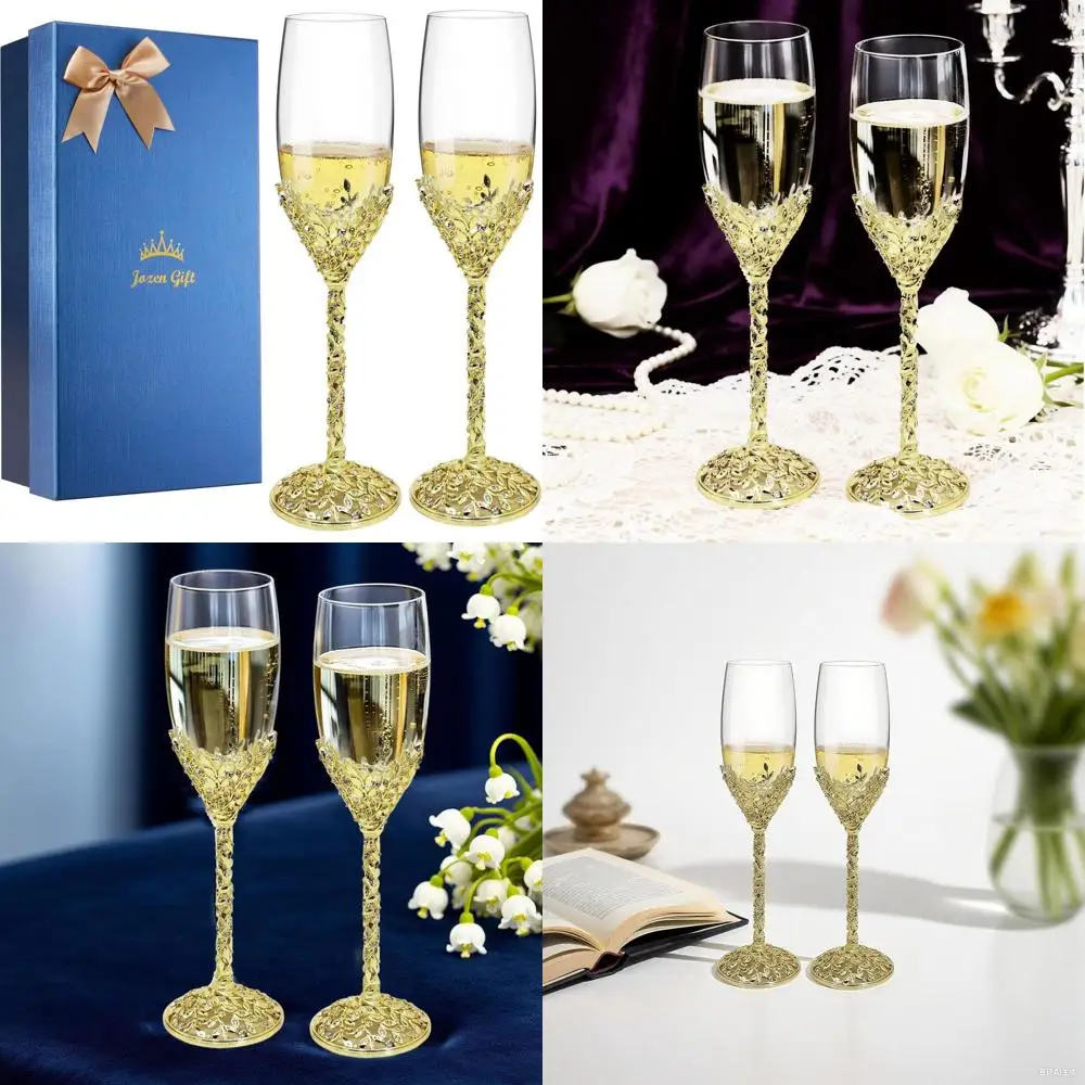 

His & Hers Gold Wedding Toasting Flutes, 7oz Light Gold Glasses for Bridal Shower and Engagement Gifts