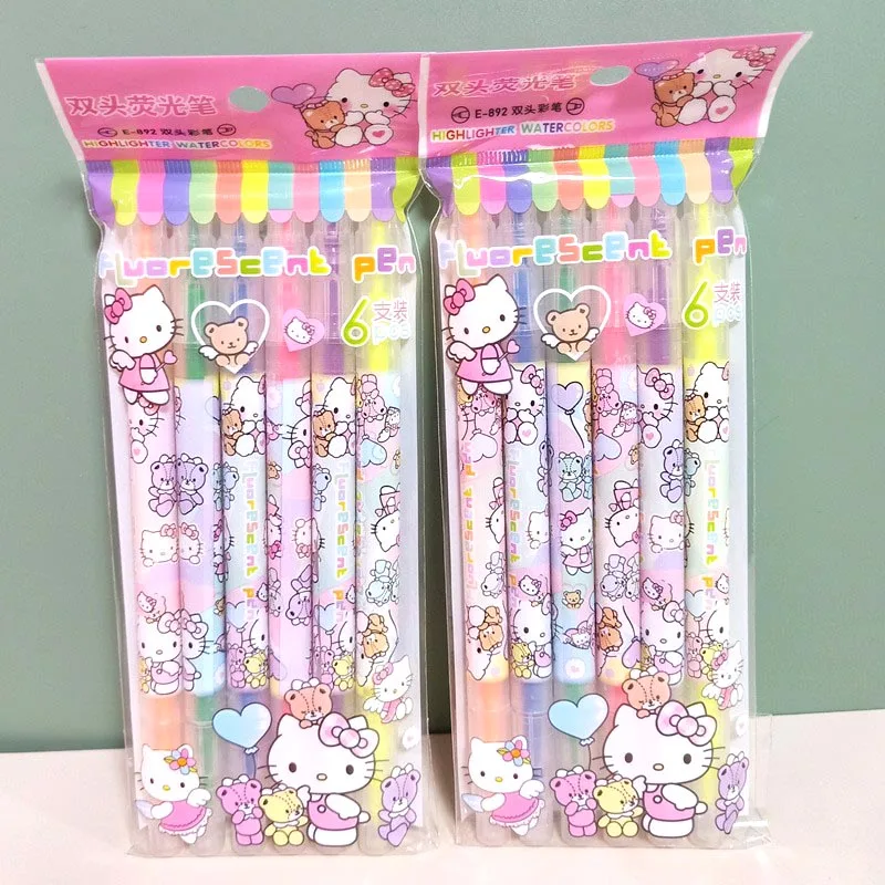 

48pcs/ лот Sanrio 6 цветов маркера Kawaii Kitty двухглавый рисунок маркера живописи флуоресцентные ручки школьные принадлежности