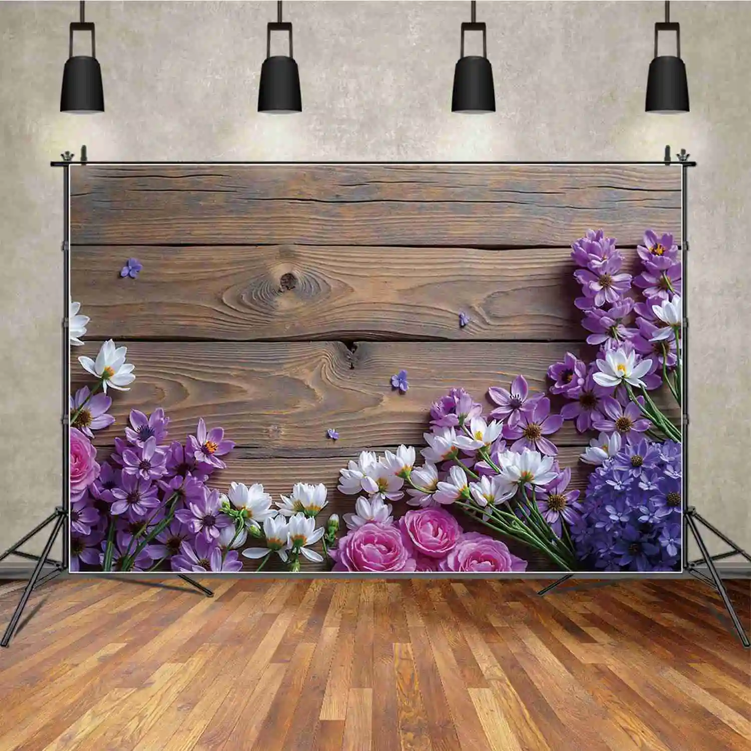 MOON.QG Flower Wood Board Product Photography Backdrops Floral Pink Wooden Plank Background for Studio Photoshoot Accessories