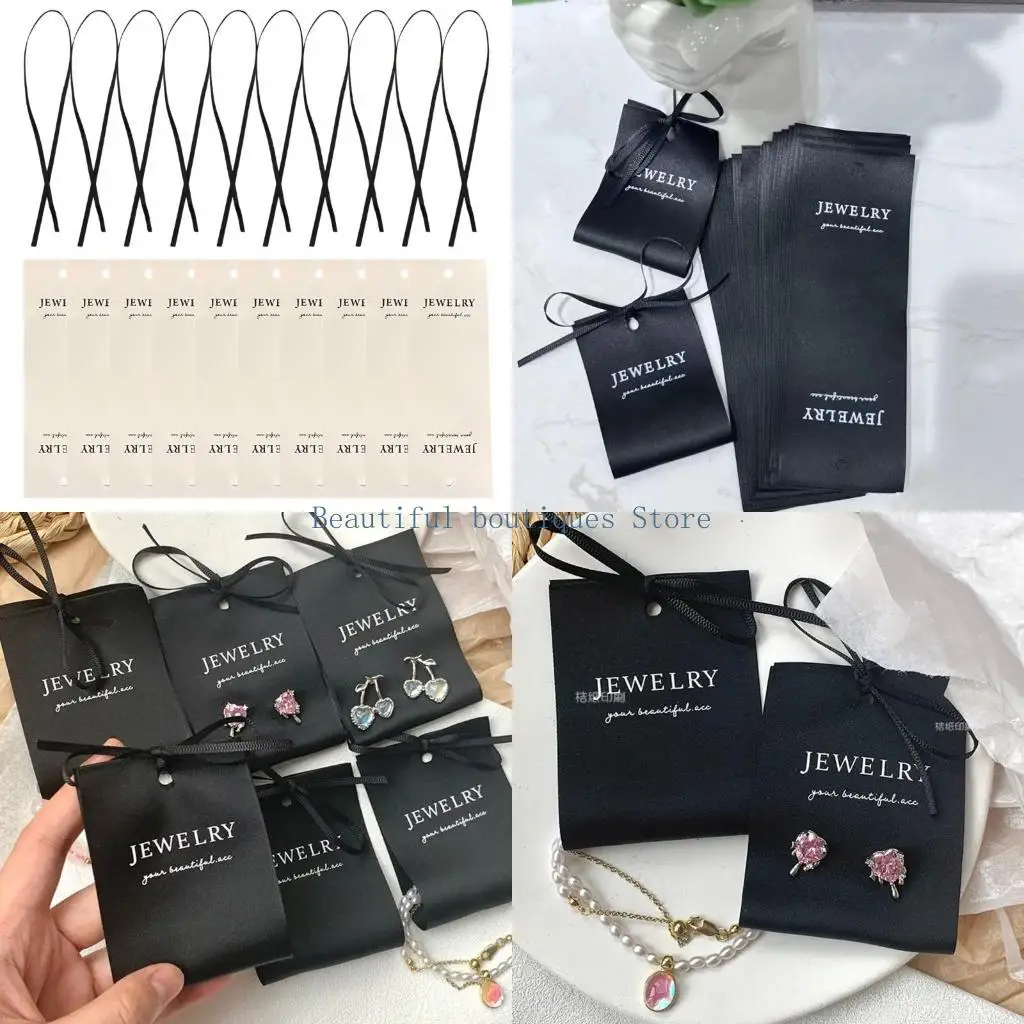 

U4LF 10Pieces Foldable Earring and Necklace Display Cards with Elegant Black Ribbon Bowknot for DIY Jewelry Packaging