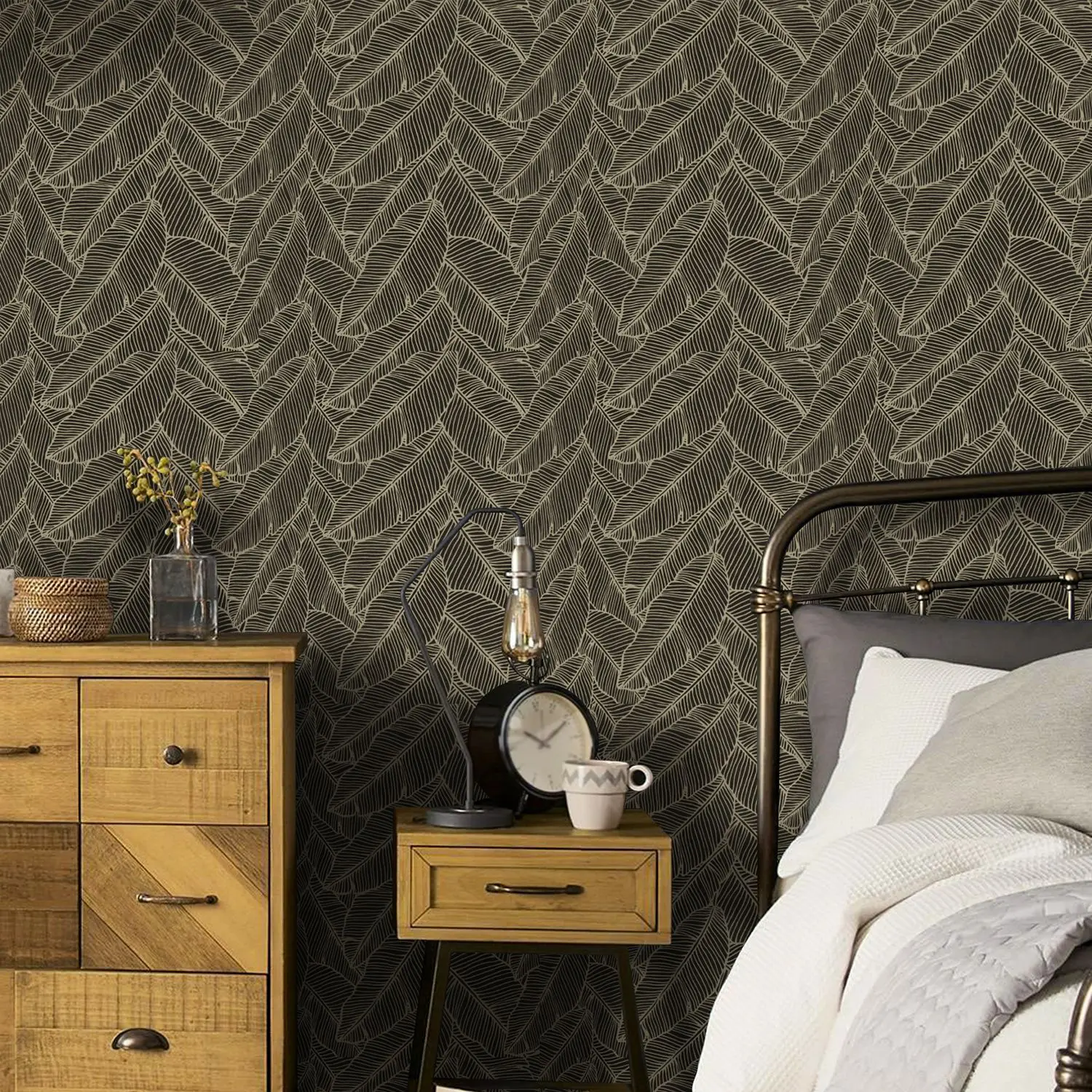 Black Gold Banana Leaf Self Adhesive Wallpaper for Wall In Roll Living Room Bedroom Home Decor Makeover Furniture Sticker image 3