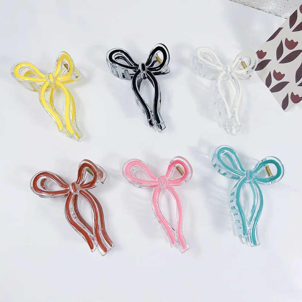 Candy-Colored Hollowed-Out Bow Hair Claw Clip French Style and High-End Shark Clip Girls Simple and Versatile Hair Accessories