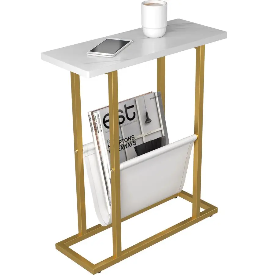 

Узкий приставной столик для небольших помещений, 17,7 дюймов (44,9 см) в ширину, тонкий прикроватный столик-журнальный столик с отсеком для хранения, акцентный узкий столик-тумба