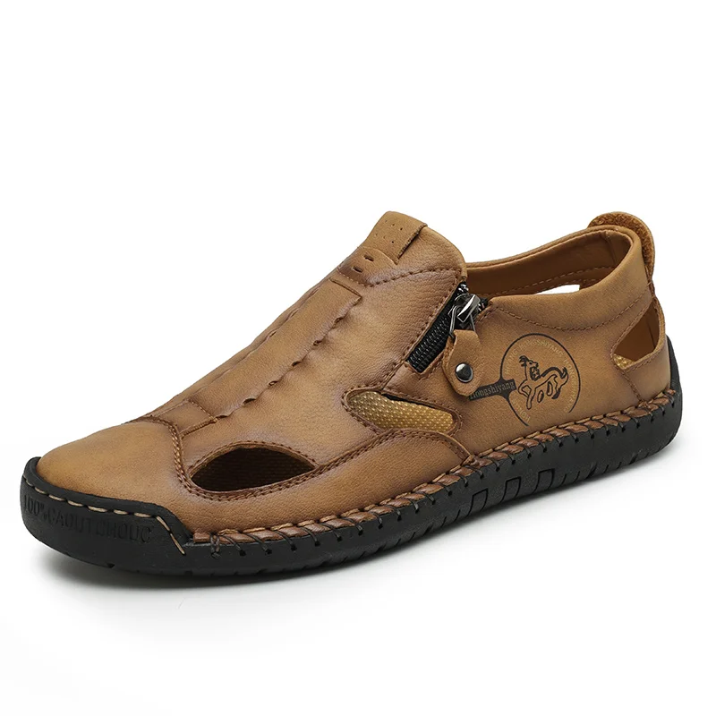 

New Summer Leather Men Sandals Fashion Breathable Casual Shoes Men Soft Bottom Outdoor Beach Sandals Roman Slippers Big Size 48