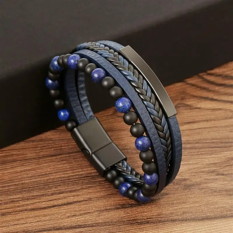 Hot Sale High Quality Leather Bracelet Men Classic Fashion Tiger Eye Beaded Multilayer Leather Bracelet For Men Jewelry Gift