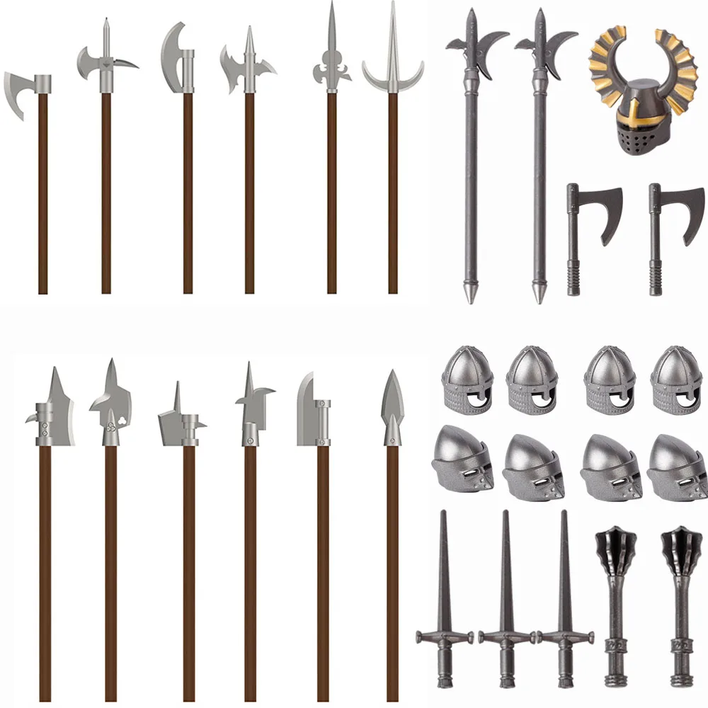 Kit de construction de château médiéval MOC avec boucliers imprimés, figurines de soldats classiques, accessoires, briques, jouets