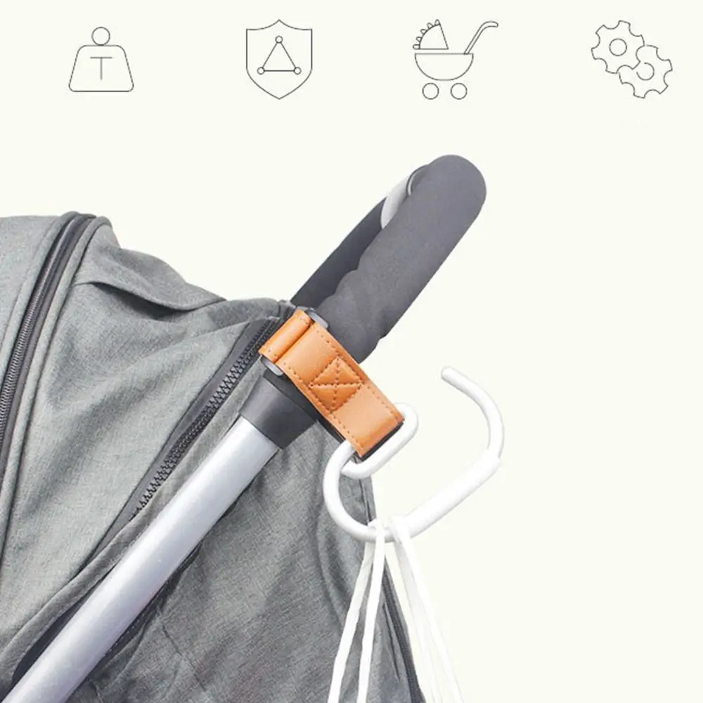Ganchos bonitos para cochecito de bebé de PU, organizador de carrito de Color sólido, gancho colgante, accesorios para cochecito de dibujos animados, carrito de accesorios para cochecito