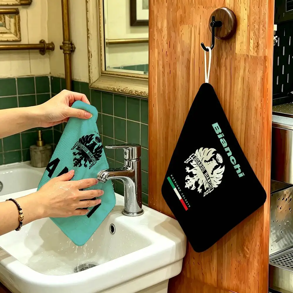 B-Bianchi-Bike Hanging Kitchen Towel, Polyester Cotton Fabric, Absorbent Hand Wiping Towel for Home Dormitory