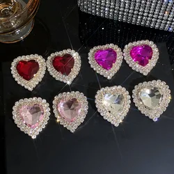 Freetry Luxury Full Rhinestone Heart Stud Earrings for Women Romantic Sparkling Hot Pink Love Earrings Engagement Jewelry
