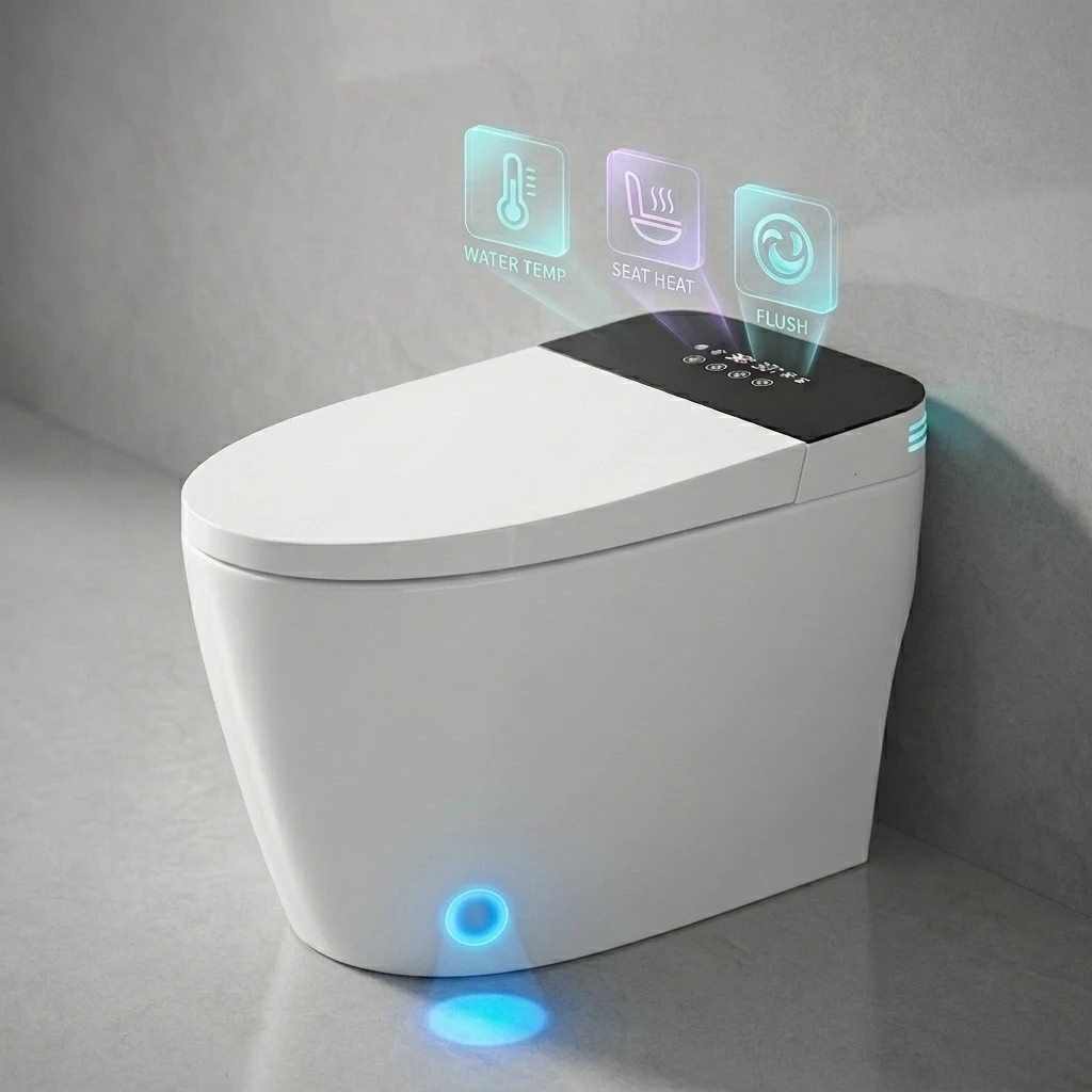 Automatic Flush Elongated S-Trap Floor Mounted One Piece Ceramic Colorful HD Display Intelligent WC Bidet Smart Toilet