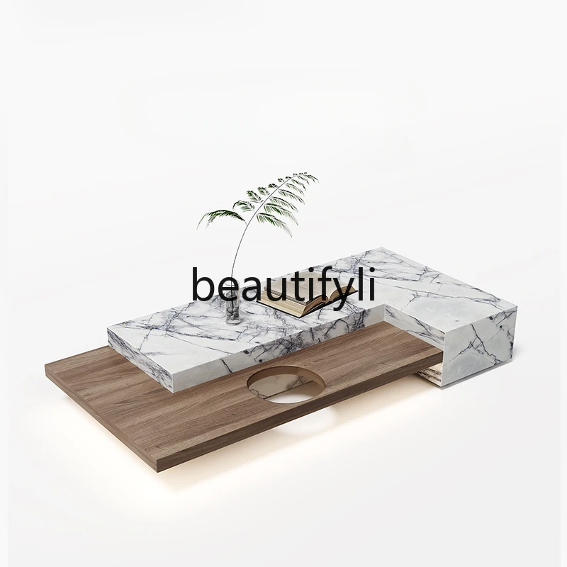 

Natural marble coffee table light luxury modern living room household small apartment high sense minimalist