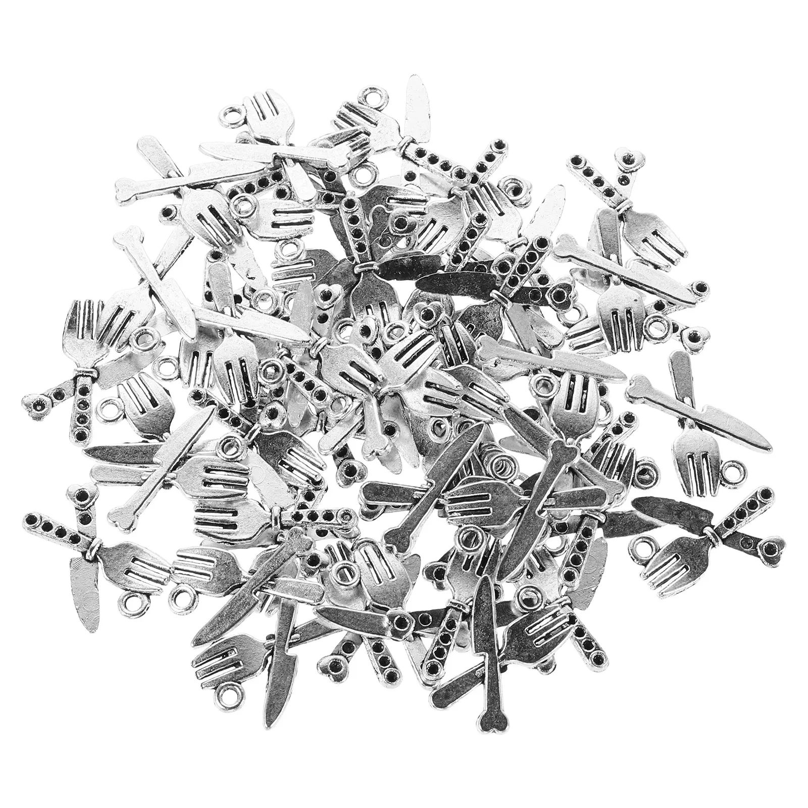 

100 Pcs Alloy Jewelry Accessories Making Pendants Charms Cute Tableware Small Necklace Cutlery