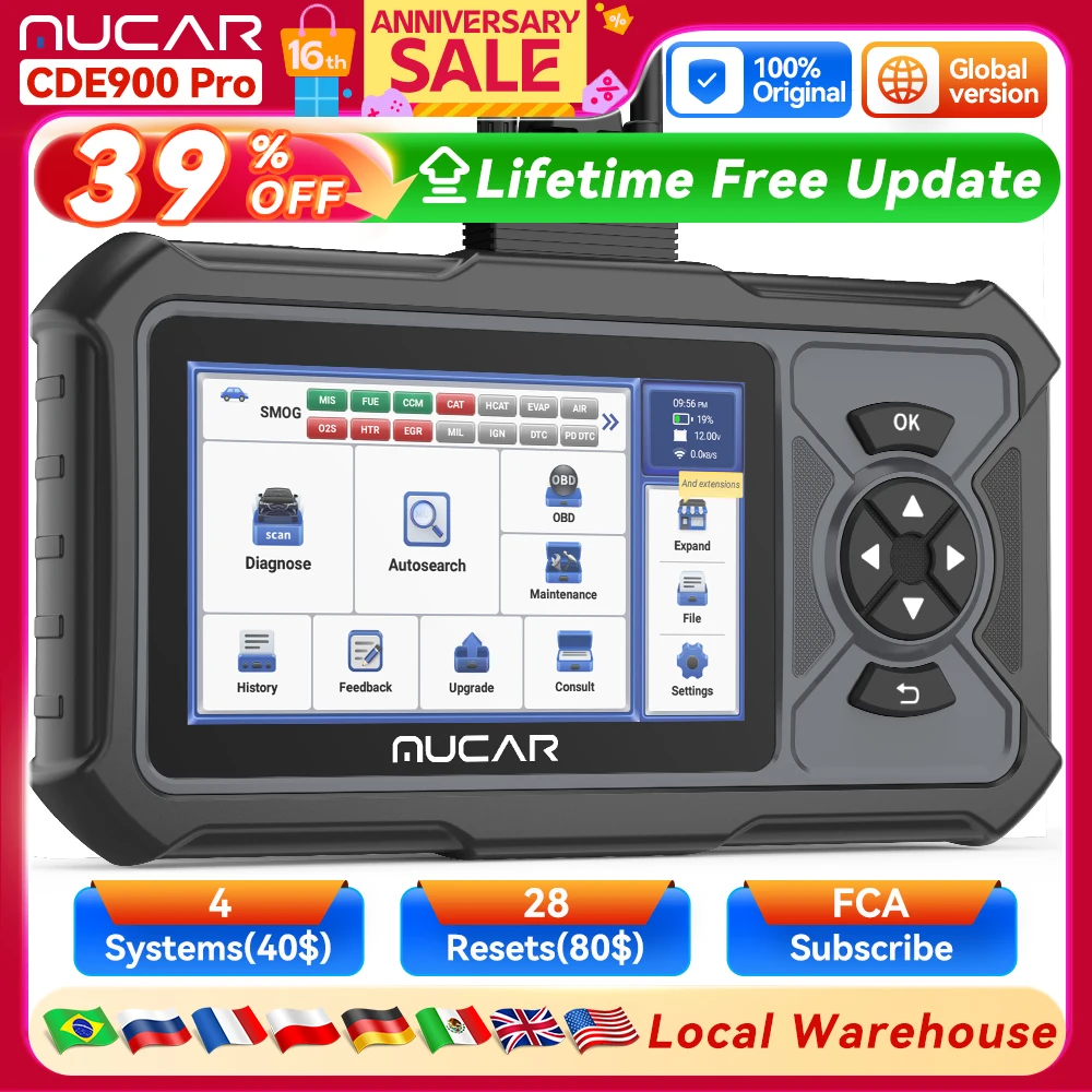 

MUCAR CDE900 Pro OBD2 сканер авто диагностические инструменты автомобильный OBD сканер инструмент считыватель кодов 5 "сенсорный экран 2 + 32G бесплатное обновление