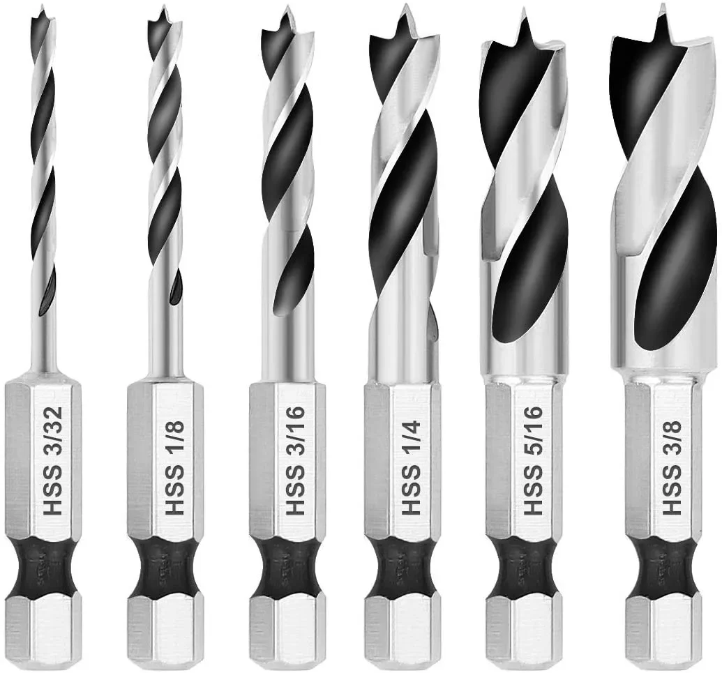 

6pcs Hexagonal Handle Woodworking Drill Bit Set 3/32" 1/8" 3/16" 1/4" 5/16" 3/8" Drill Bits Set For Wood Hole Reaming Power Tool