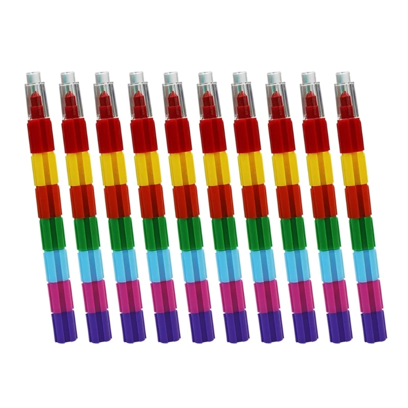 10PCS Stackable 10 สีบล็อกอาคาร Crayon ปากกาของขวัญวันเกิด Party Fillers สำหรับเด็กนักเรียนวาด