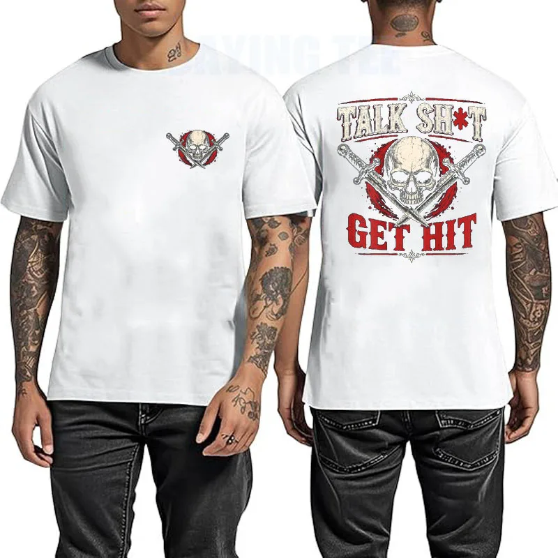 Talk Shit Get Hit Lustiges Sarkastisches Spruch-T-Shirt Witziges T-Shirt Y2k Totenkopf Horror Herrenbekleidung Halloween-Kostüm Baumwolle Streetwear Top – Detail 8