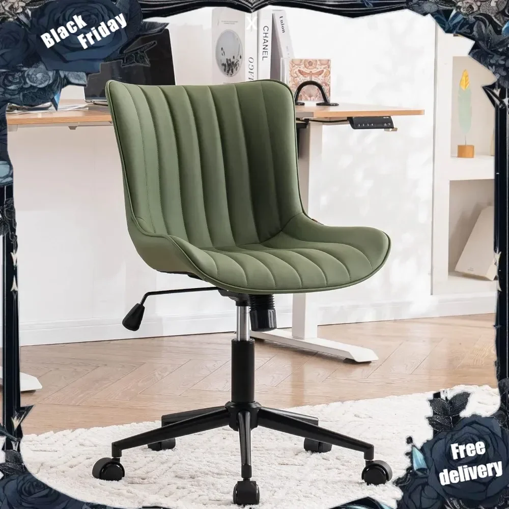 

Office Chair Swivel Desk Chair Upholstered Faux Leather Height Adjustable with Wheels Computer Task Chair Modern Rolling Armless