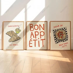 Retro Cooking Bon Appetit Quotes Posters Paris Croissants Pizza Prints Canvas Painting Kitchen Shop Wall Art Pictures Room Decor