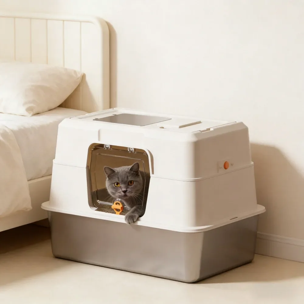 

Cat Litter Box Litter Box Cat AccessoriesGift XL Enclosed Stainless Steel Litter Box For Big Cats With Lid