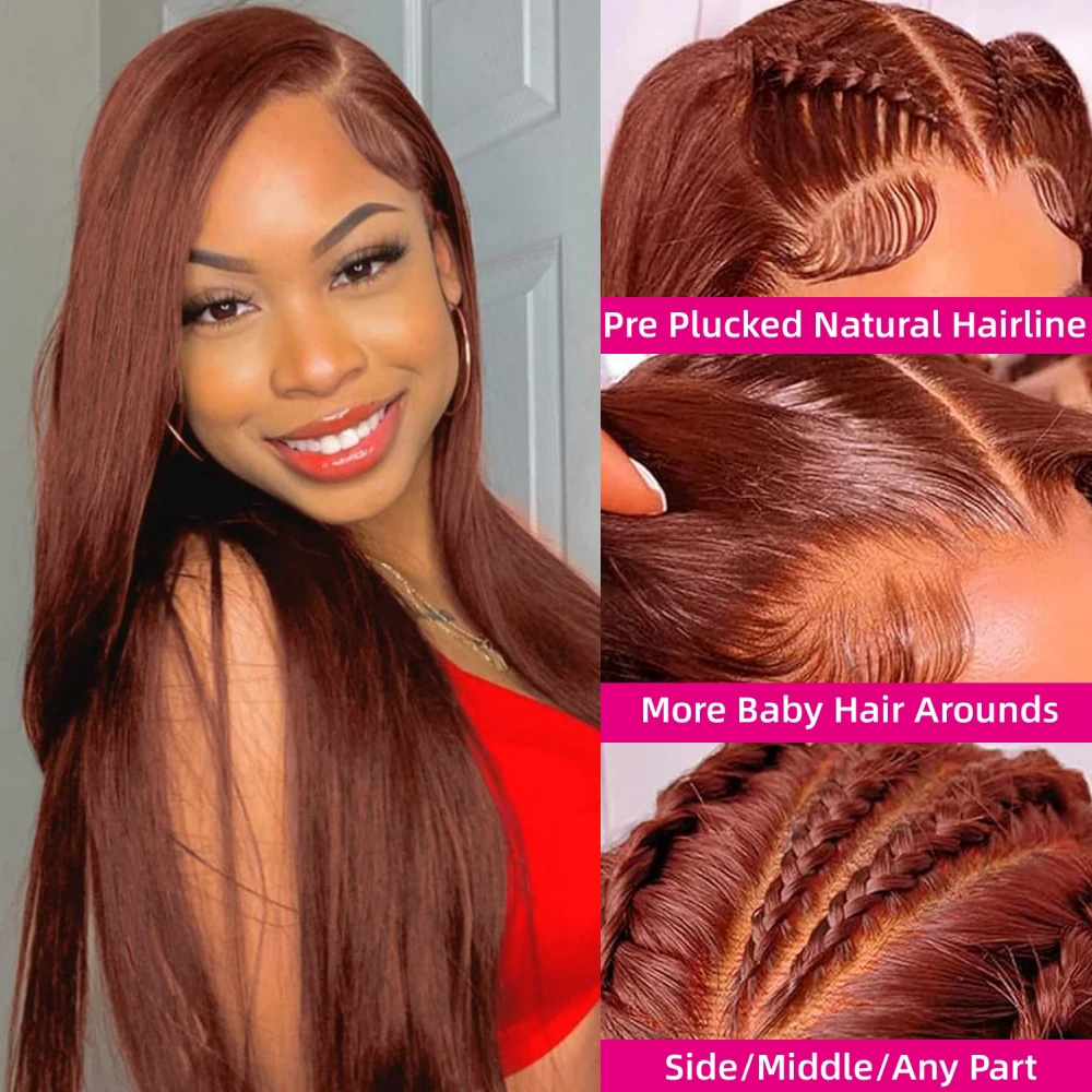 Reddish Brown Straight 13x6 Hd Lace Frontal Human Hair Wig Pre Plucked 13x4 Lace Frontal Wig Brazilian Human Hair Wigs For Women