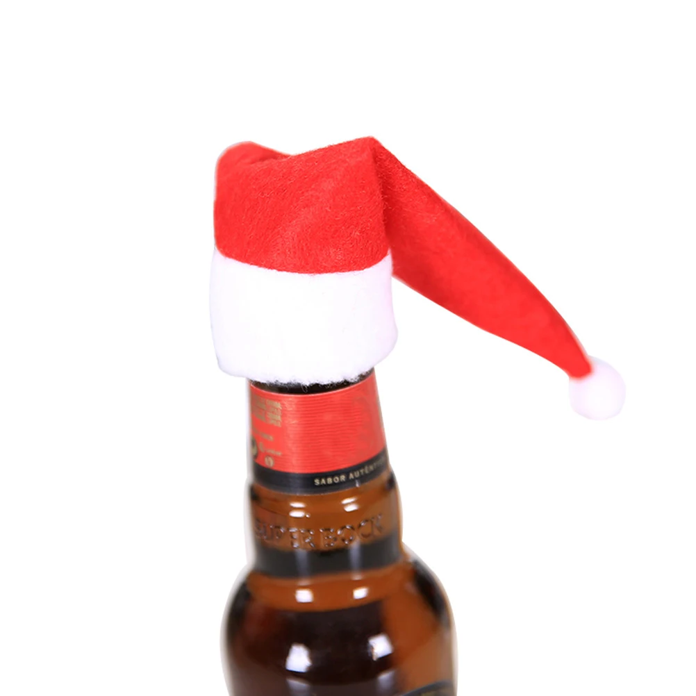 

10Pcs Wine Bottle Cover Christmas Hat Shape Stopper Decorative Table Decor for Cava Sparkling Wine Christmas for Bottle