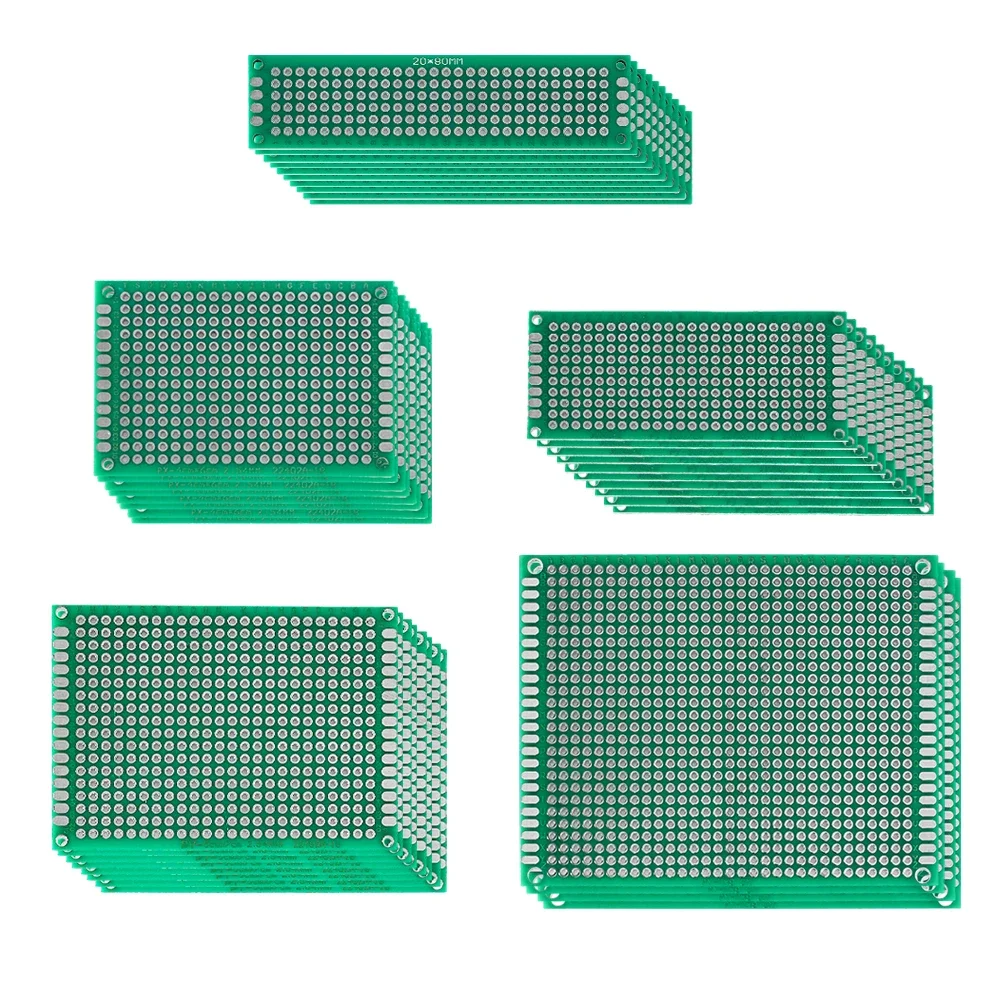 40PCS PCB Double-sided Prototyping PCBs Circuit Boards Kit, 5 Size 2X8cm 3X7cm 4X6cm 5X7cm 7x9cm printed circuits boards set