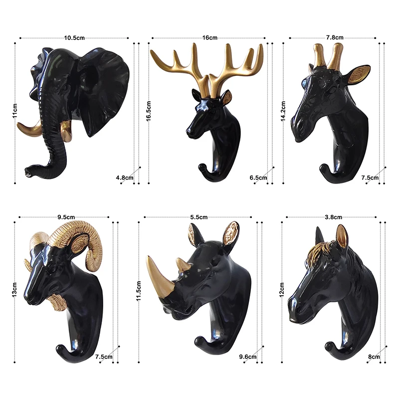 Wall Mounted Animal Head Rack Coat Cap Wall Hanger Horse Elephant Hook