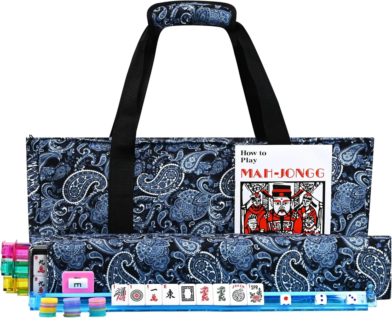 

Complete American Mahjong Set with 166 Tiles, 4 Racks, Pushers, and Blue Carrying Bag