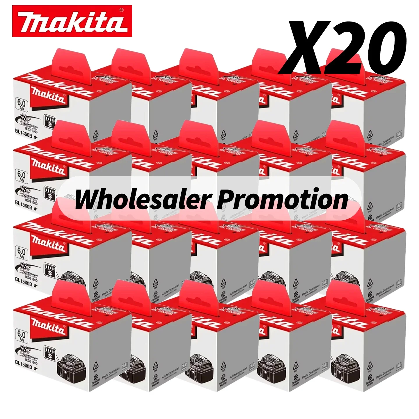 Batteria al litio Makita 18V originale, 6.0Ah, ad alta capacità, alimentazione originale, compatibile con tutti gli utensili elettrici a batteria Makita, resistente.