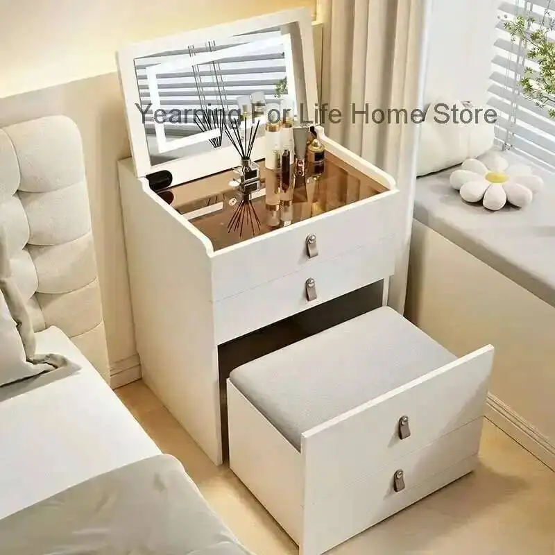 

with Desk Vanity Set and Flip-top Mirror Lights Integrated Makeup Table Large Storage for Small Space Compact Dressing Table