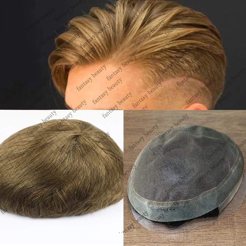 

Australian Base Mens Toupee Hairpiece Swiss Lace with PU Silicone Remy Human Hair Beathable Men Wig Replacement System