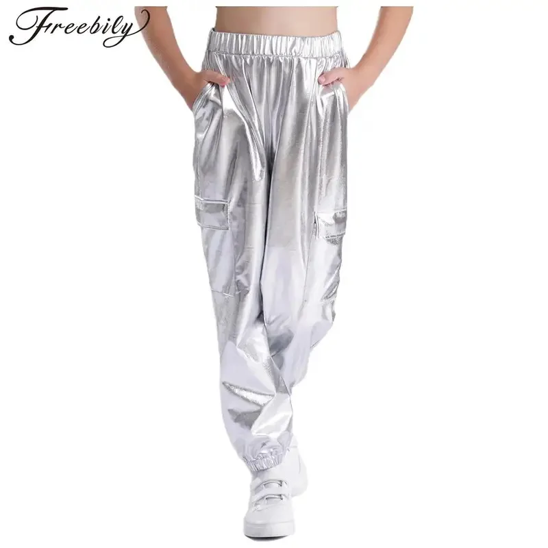 

Kids Boys Girls Shiny Metallic Pants Joggers Sweatpants Jazz Hip-hop Dance Pants Street Dance Costumes Cargo Pants