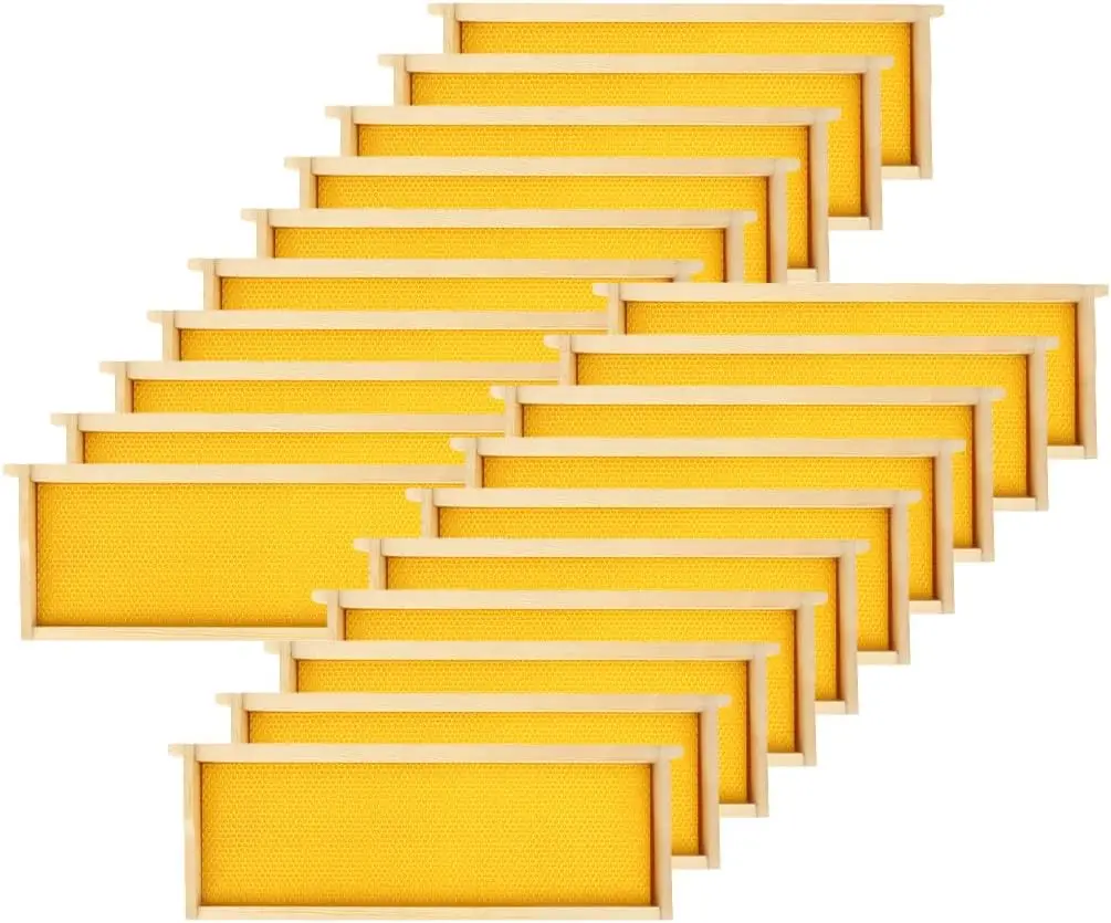 

20 Pack Medium Beehive Frames Kit with Beeswax-Coated Plastic Foundations and Durable Wooden Frames, Yellow